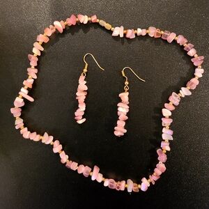 Pink Stone Chip Necklace and Earrings